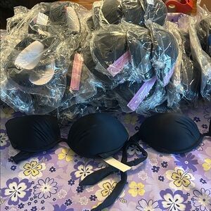 28 Rachel Lym black bandeau bikini swim tops NWT